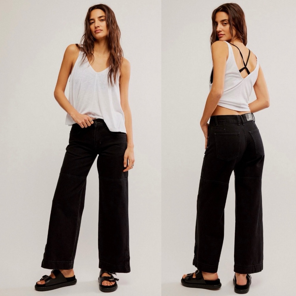 NWT Free People Benji Relaxed Wide Leg Jeans Dark Denim Sz 28